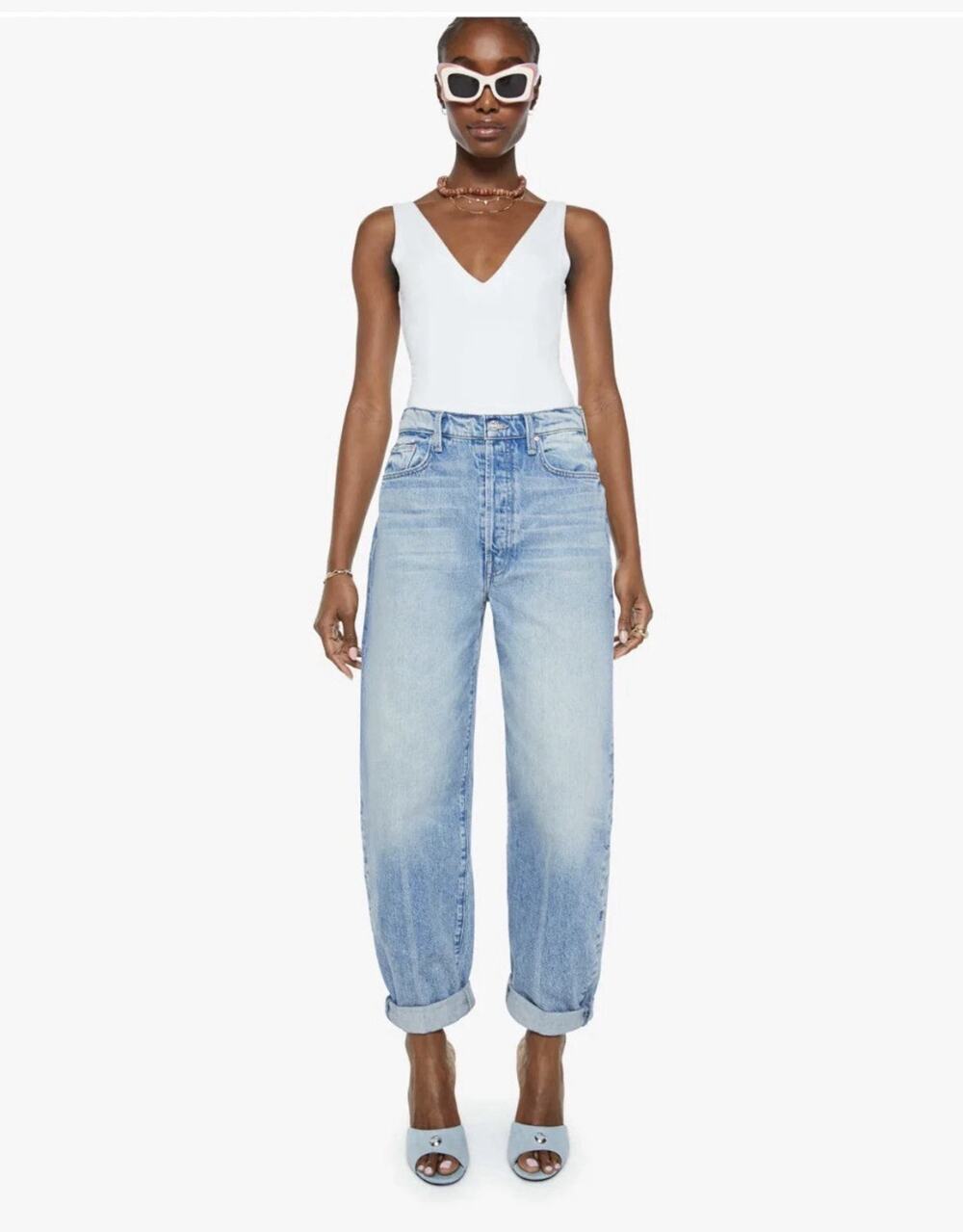 MOTHER JEANS NEW The Fan Girl Button Skimp Cuff 32 Wash Blinded By The Light